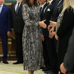 La Reina Letizia con un vestido animal print de Massimo Dutti en las Juntas Directivas de las Academias Europea y Española de Dermatología y Venerología