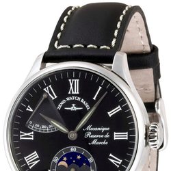 Reloj Zeno-Watch Basel con correa de piel negra de la línea Godat II Roma