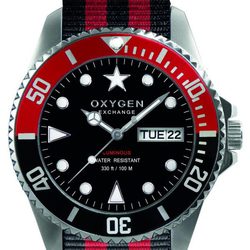 Reloj con correa en rojo y negro de la firma Oxygen Exchangue
