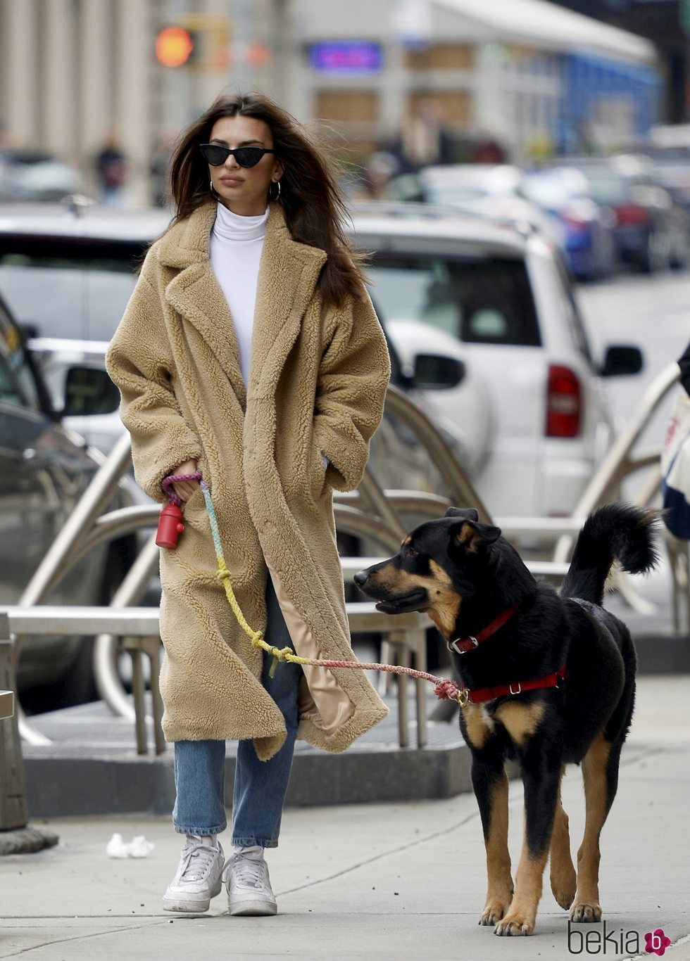 Emily Ratajkowski paseando con  su perro por Nueva York