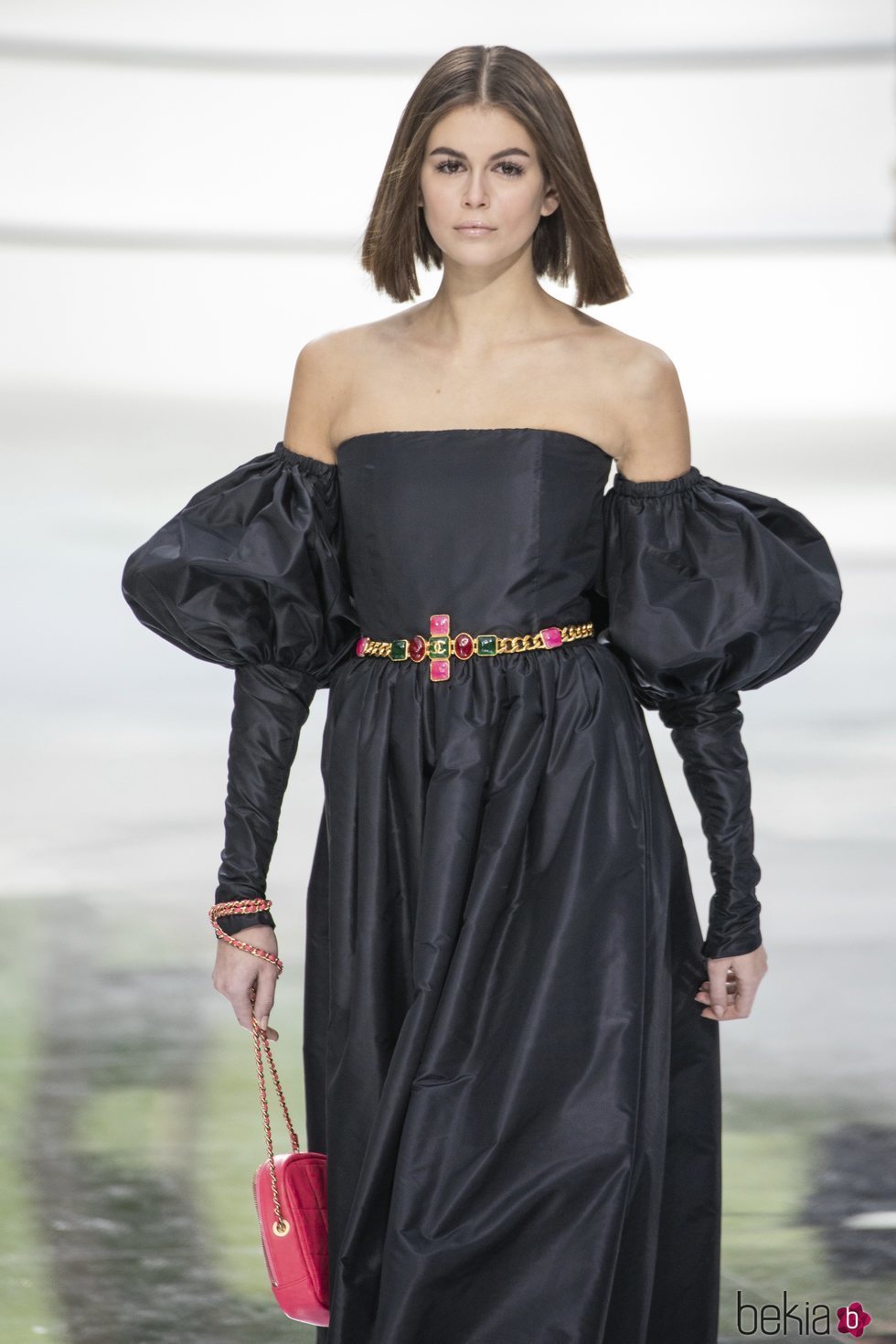 Vestido de satén negro otoño/ invierno 2020-2021 Chanel