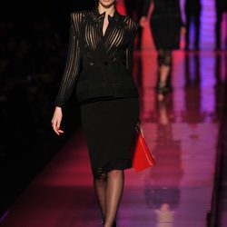Vestido negro con falda lápiz y cuerpo de rejilla de Jean Paul Gaultier Alta Costura