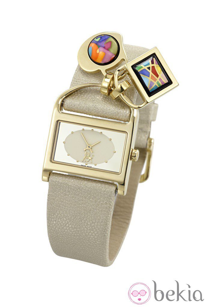 Reloj de Frey Wille de cuero en color perla con charms