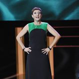 Eva Hache con un vestido negro y verde de Amaya Arzuaga para la ceremonia de los Goya 2013