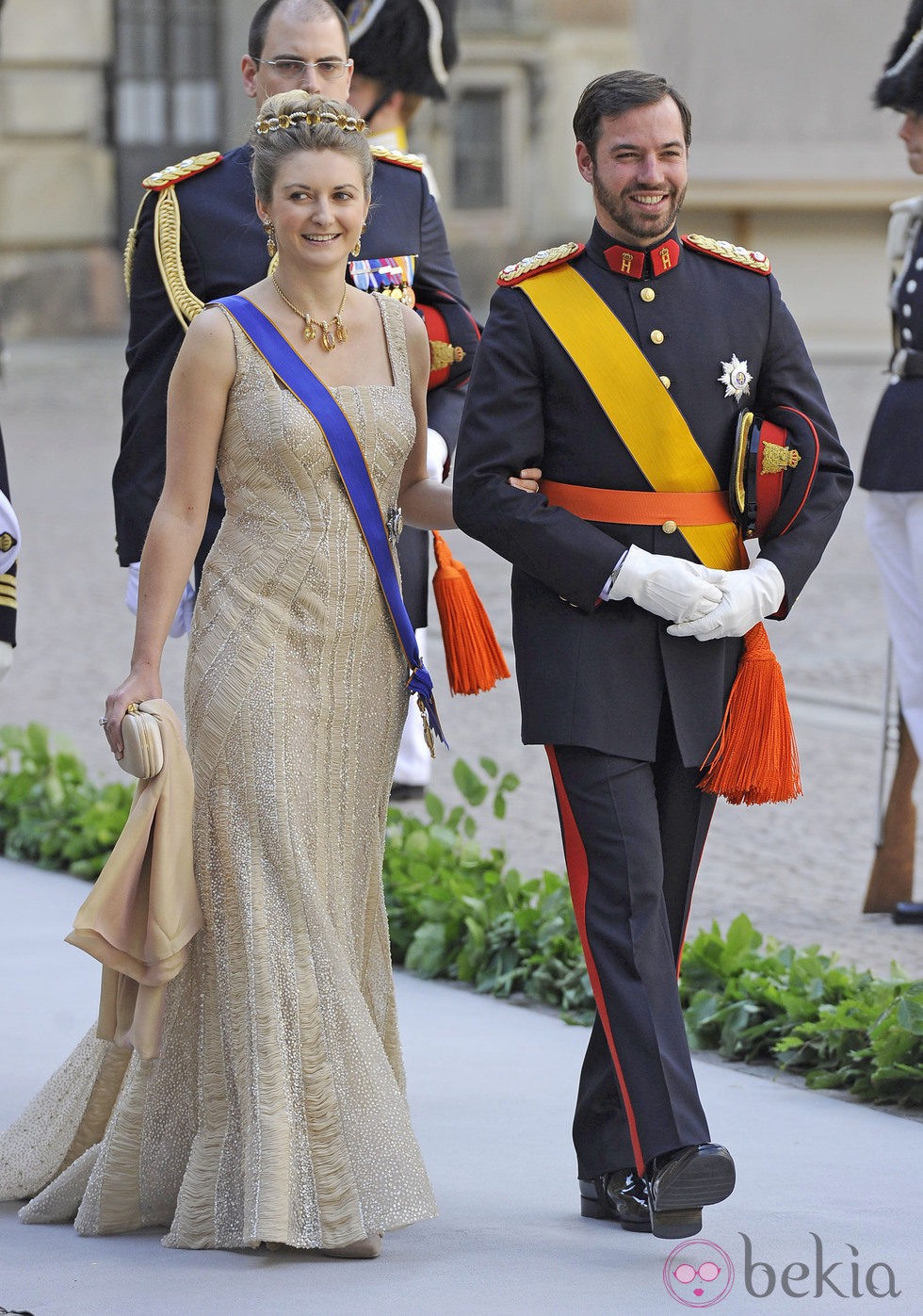 Stéphanie de Luxemburgo con un vestido champagne en la boda de Magdalena de Suecia y Chris O'Neill