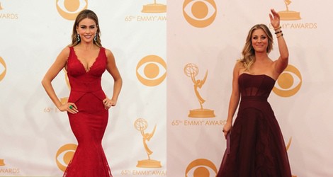 Sofía Vergara con un vestido de Vera Wang y Lorraine Schwartz en la alfombra roja de los premios Emmy 2013