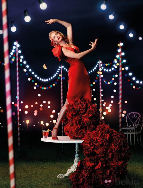 Uma Thurman con un vestido de Vicky Martin Berrocal para el Calendario Campari 2014