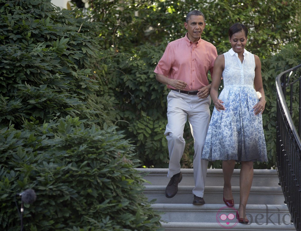 Michelle Obama con un vestido estampado línea A en la celebración del 4 de julio