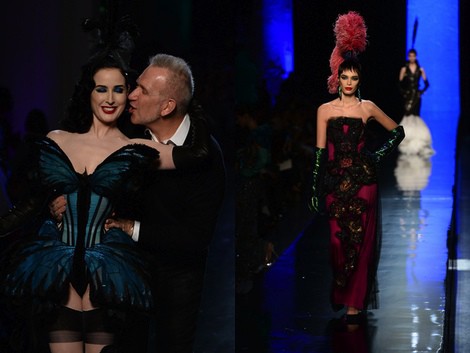 Dita Von Teese y Jean Paul Gaultier en el desfile primavera/verano 2014 Alta Costura en la Semana de la Moda de París
