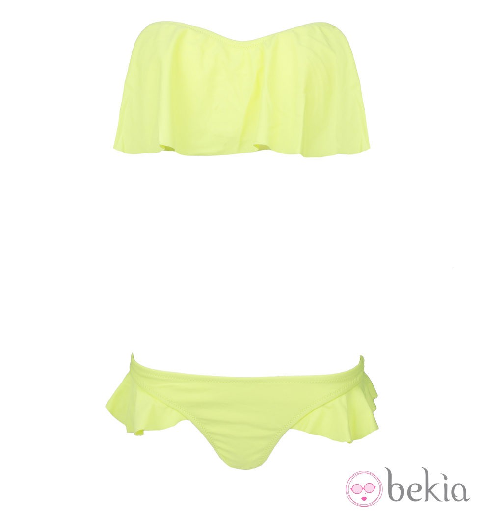 Bikini monocolor amarillo cítrico con volantes de la colección de baño de Bershka 2014