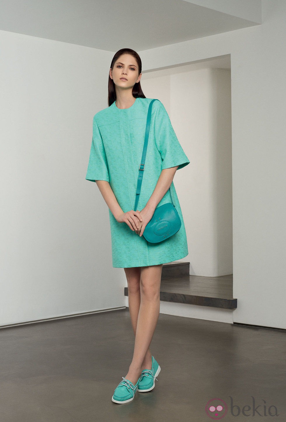 Abrigo de piel en tono turquesa de la colección 'Ready to wear' 2014 de Longchamp