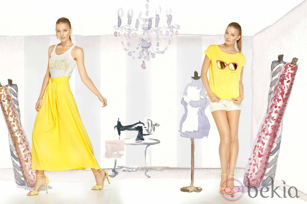 Camiseta y falda largo en amarillo de la colección para verano 2014 de Dolores Promesas
