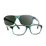 Gafas con montura verde y lente verde grafito de Transitions y Etnia Barcelona