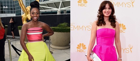 Teyonah Parris y Zooey Deschanel en los Premios Emmy 2014