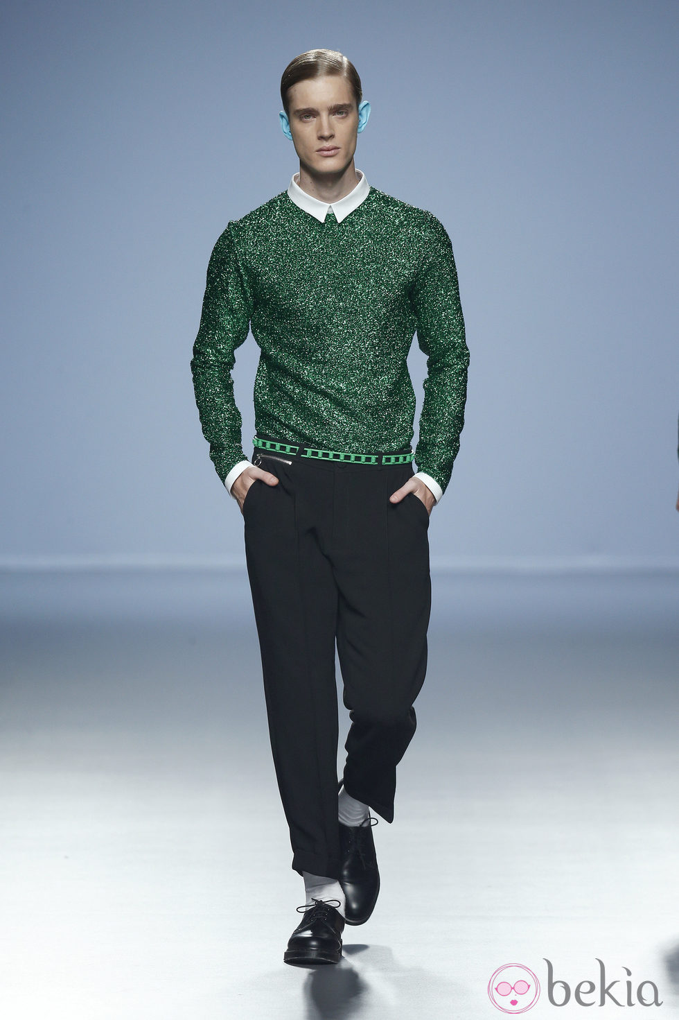 Jersey de espumillón verde de Davidelfin en Madrid Fashion Week primavera/verano 2015