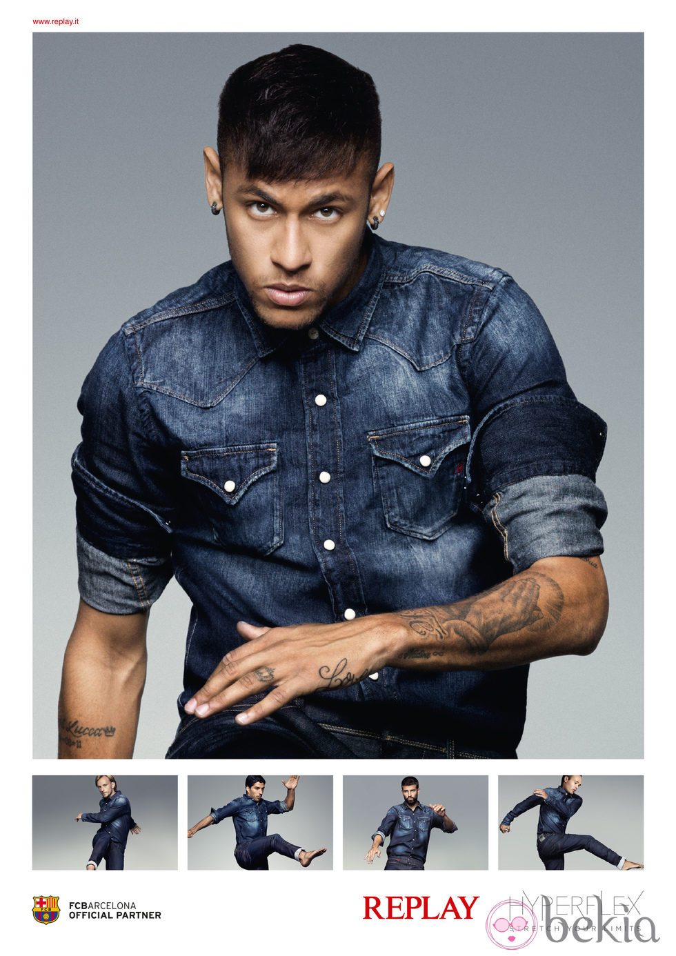 Neymar posa con un conjunto denim de Replay