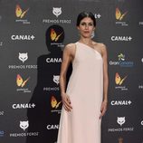 Nerea Barros con un vestido asimétrico en la alfombra roja de los Premios Feroz 2015