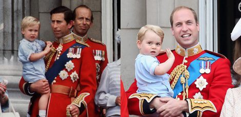 El Príncipe Carlos con su hijo Guillermo de Inglaterra en el Trooping the Colour 1984