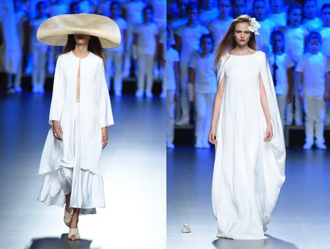 Conjunto blanco con pamela de Duyos para primavera/verano 2015 en Madrid Fashion Week