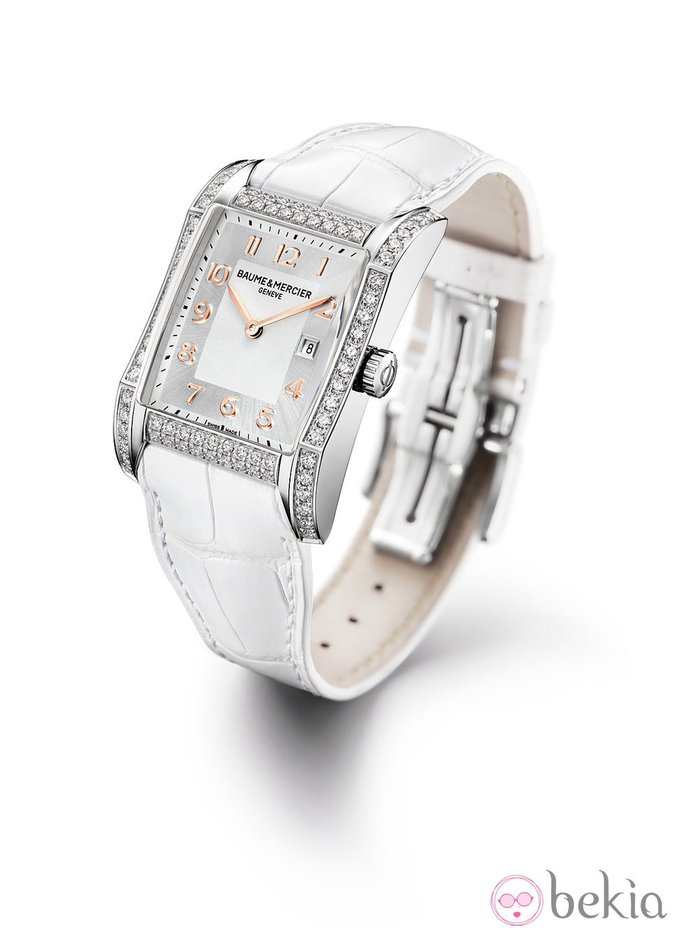 Reloj con correa blanca de la colección Hampton de la firma Baume & Mercier