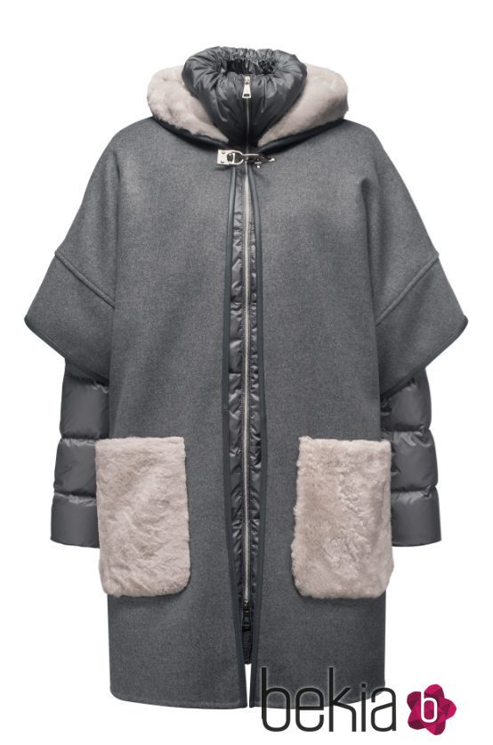 Abrigo gris con bolsillos de pelo de la colección otoño/invierno 2015 de la firma Fay