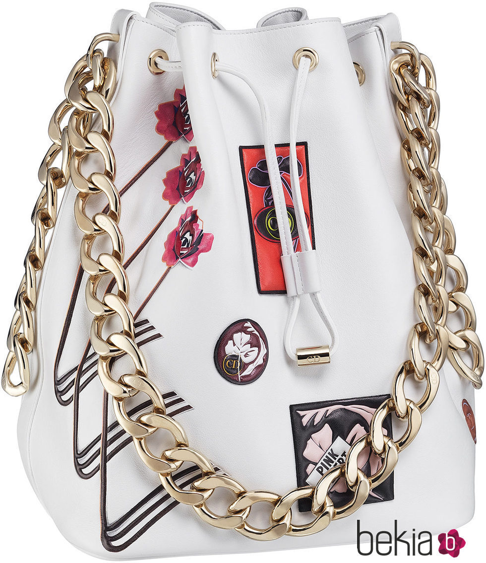 Bolso saco color blanco con cadena dorada de la línea 'Dior Paradise'