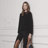Jersey negro y pantalones con detalle en cuero marrón de Ralph Lauren para la colección Pre-Fall 2016