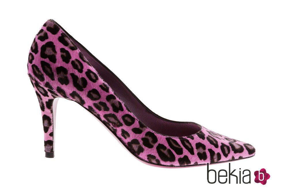 Stiletto con estampado leopardo en rosa y negro efecto pelo  de Úrsula Mascaró