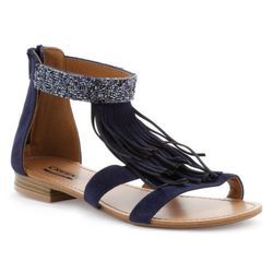 Sandalia en cuero con flequillos y pedrería azul oscuro de la colección primavera/verano 2016  de Merkal