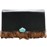 Nueva Colección Abataba 2011: Bolso de mano de piel, con plumas naturales y piedra de turquesa