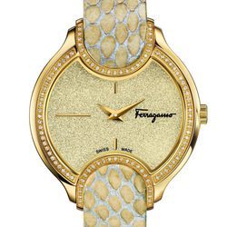 Reloj dorado con correa de cuero de los complementos de la colección otoño 2016 de Salvatore Ferragamo