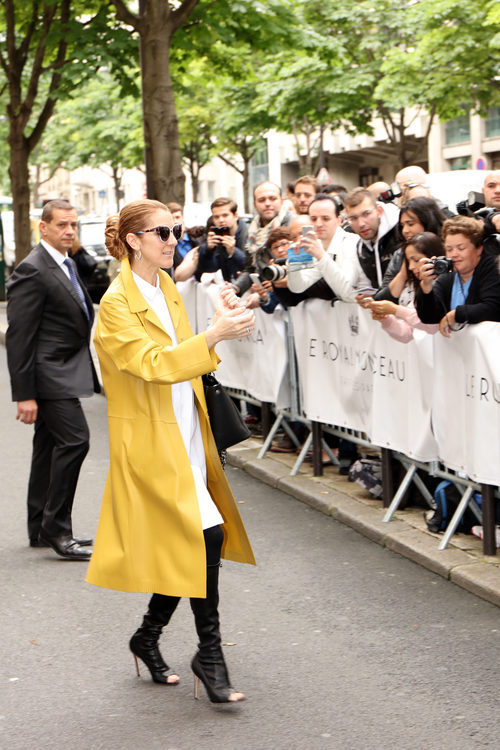 Céline Dion con una chaqueta amarilla