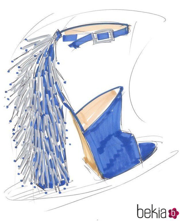 Boceto de tacones azules diseñados por Katy Perry para Global Brand Group