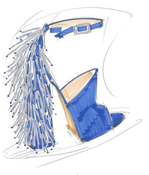 Boceto de tacones azules diseñados por Katy Perry para Global Brand Group